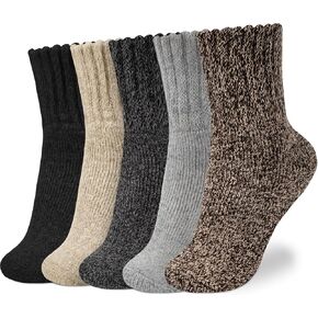 Senker Fashion 5 أزواج من الجوارب الصوفية للنساء، جوارب سميكة للشتاء، جوارب دافئة متماسكة، جوارب طاقم مريحة، هدية عيد الميلاد