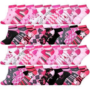 Panitay 36 Pairs Breast Cancer Awareness Socks Bulk Soft Pink Ankle Socks Pink Ribbon Breast Cancer Gifts for Women Girls Accessories, 18 Styles in Saudi Arabia