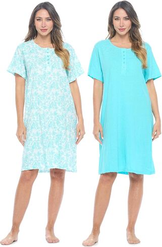 مجموعة من قمصان نوم Henley للسيدات من كاجوال نايتس مكونة من قطعتين، قمصان نوم بأكمام قصيرة وقميص نوم سادة in Kuwait