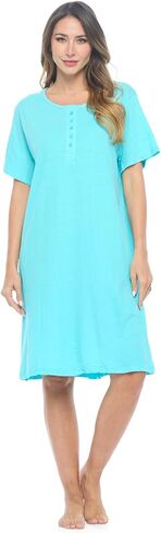 مجموعة من قمصان نوم Henley للسيدات من كاجوال نايتس مكونة من قطعتين، قمصان نوم بأكمام قصيرة وقميص نوم سادة in Kuwait