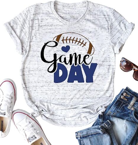 تي شيرت KIDDAD Game Day لكرة القدم تي شيرت نسائي مضحك لكرة القدم برسوم جرافيك كاجوال بأكمام قصيرة تي شيرت يوم الأحد باللون الرمادي الداكن in Saudi Arabia