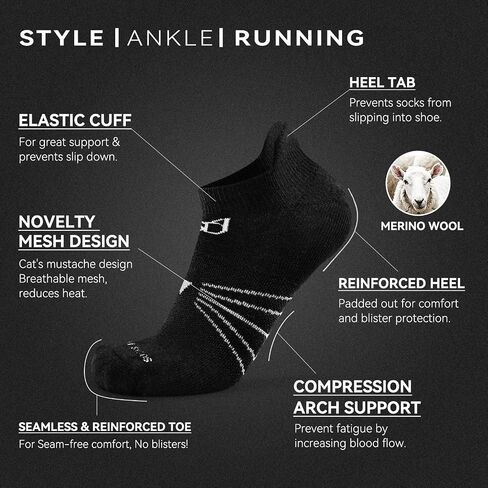 Socks Daze 3/6 Pack Men's Women's Merino Wool Ankle Running Sport Soft Thick Cushion Athletic Socks for Walking Light Hiking in Kuwait