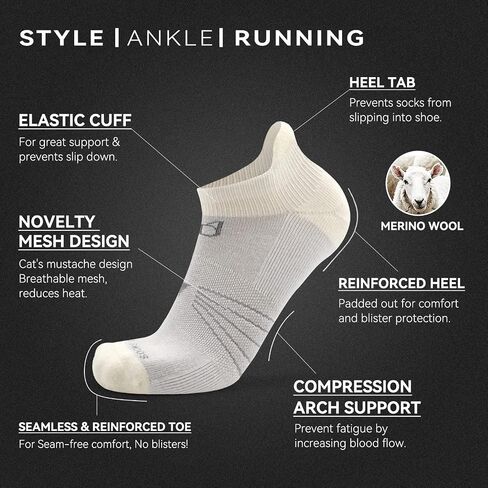 Socks Daze 3/6 Pack Men's Women's Merino Wool Ankle Running Sport Soft Thick Cushion Athletic Socks for Walking Light Hiking in Kuwait