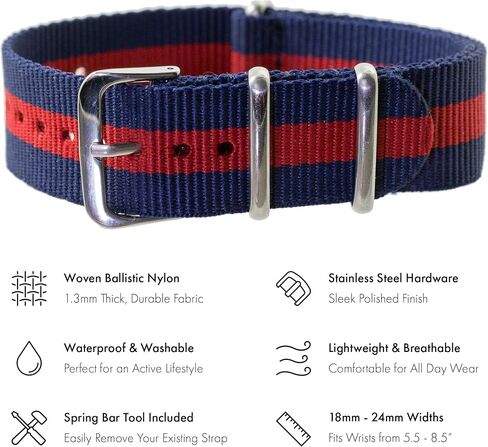 Benchmark Basics Nylon Watch Band - Waterproof Ballistic Nylon One-Piece Military Watch Straps for Men & Women - Choice of Color & Width - 18mm, 20mm, 22mm or 24mm in Kuwait