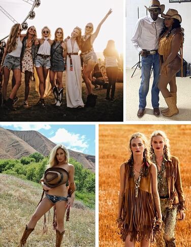 Beyove هامش سترات راعية البقر وتتسابق للنساء فو الجلد المدبوغ شرابات 70s هالوين الهبي الملابس الغربية سترة S-XXL in Kuwait