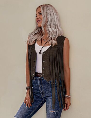 Beyove هامش سترات راعية البقر وتتسابق للنساء فو الجلد المدبوغ شرابات 70s هالوين الهبي الملابس الغربية سترة S-XXL in Kuwait