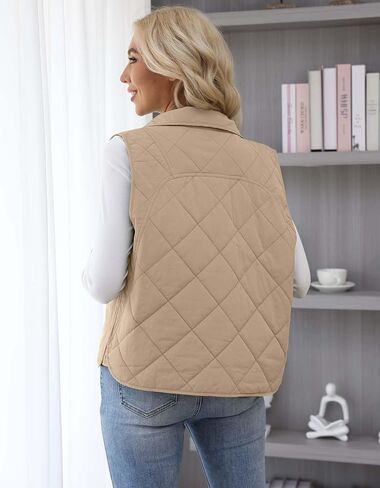 PEKMRMN Womens Quilted Vest Lightweight Sleevesless Stand Collar Button Down Padded Gilet Fall Outerwear Vests with Pockets in Kuwait