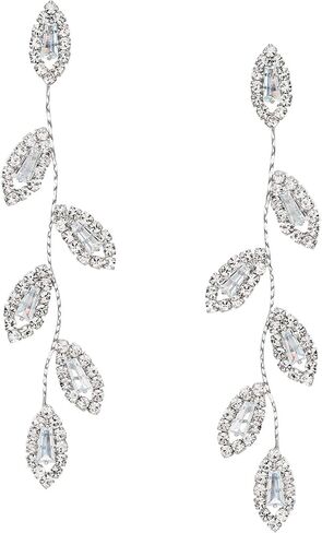 SWEETV Crystal Wedding Earrings for Brides, Bridesmaid, Bridal Earrings for Wedding, Fancy Cubic Zirconia Rhinestone Dangling Earrings for Women Prom Party Jewelry Gifts, Silver/Gold Plated in Kuwait