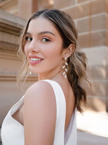 SWEETV Crystal Wedding Earrings for Brides, Bridesmaid, Bridal Earrings for Wedding, Fancy Cubic Zirconia Rhinestone Dangling Earrings for Women Prom Party Jewelry Gifts, Silver/Gold Plated in Kuwait