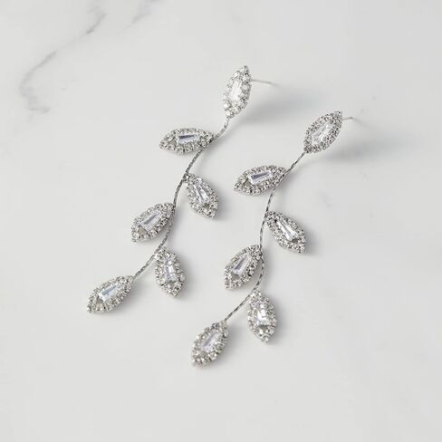 SWEETV Crystal Wedding Earrings for Brides, Bridesmaid, Bridal Earrings for Wedding, Fancy Cubic Zirconia Rhinestone Dangling Earrings for Women Prom Party Jewelry Gifts, Silver/Gold Plated in Kuwait