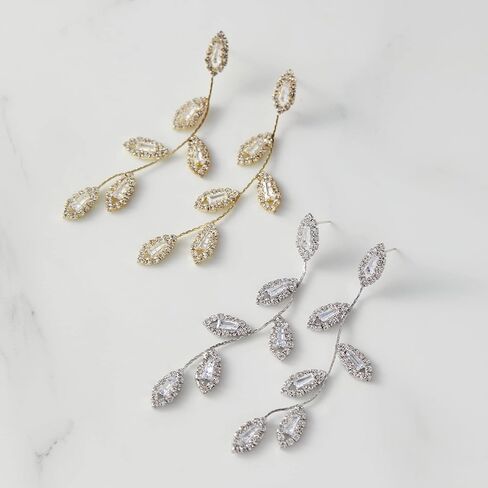 SWEETV Crystal Wedding Earrings for Brides, Bridesmaid, Bridal Earrings for Wedding, Fancy Cubic Zirconia Rhinestone Dangling Earrings for Women Prom Party Jewelry Gifts, Silver/Gold Plated in Kuwait
