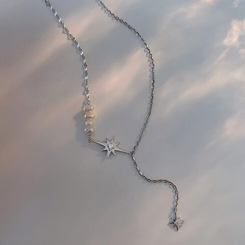Bethynas داينتي الفضة الطبقات الباروك اللؤلؤ OT المشبك قلادة التراص مطرز الكرة سلسلة مشبك ورق اللؤلؤ سلسلة الرجعية قلادة للنساء الفتيات in Kuwait