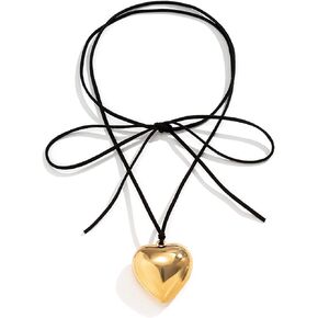 YURAOER Chunky Puffy Heart Choker Necklace - Big Heart Pendant Adjustable Velvet Chain Heart Necklaces for Women Teen Girls Y2K Trendy Jewelry Accessories in Saudi Arabia