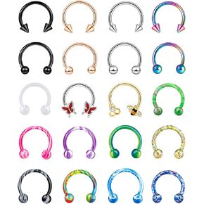 ONESING 20 Pcs Septum Rings 16G Septum Jewelry Septum Rings for Women Septum Piercing Lip Rings Nose Piercing Jewelry Tragus Horseshoe Earrings Hypoallergenic Stainless Steel Pink Septum Ring 10mm
