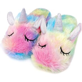 Kids Unicorn Slippers with Rubber Soles for Boys Girls Home Plush Shoes Indoor Anti Slip Cute Warm in Saudi Arabia