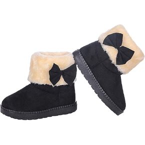 DADAWEN Baby's Girl's Toddler Fashion Cute Bowknot Fur Lining Princess Warm Snow Boots