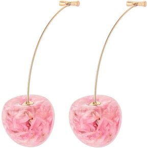 3D Dried Flower Red Cherry Drop Dangle Earrings Sweet Cute Stereo Fruit Jewelry for Women Girls in Saudi Arabia
