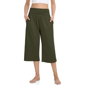 TARSE Women's High Waisted Capri Pants Casual Wide Leg Yoga Pants Loose Soft Pajamas with Pockets Sweatpants in Kuwait