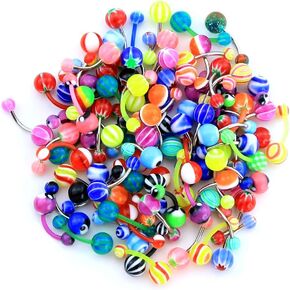 CM Crareesi Mania 50PCS Belly Rings Pack Random Belly Button Bars Stainless Steel/Acrylic Banana Barbells Navel Barbell for Navel Piercing Jewellery in Saudi Arabia