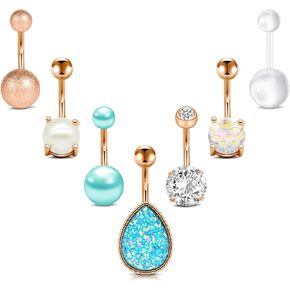 FECTAS 14g Belly Button Rings Surgical Steel CZ Navel Ring Barbell for Women Girls Body Piercing Jewelry Silver