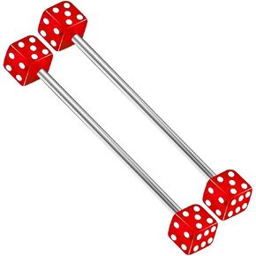 2PCS Stainless Steel Industrial Scaffold Barbell Stud Bars 14 Gauge 1 1/2 38mm Dice Earrings Piercing Jewelry See More Colors
