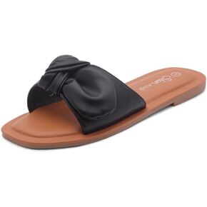 صندل مسطح نسائي من Shoe Land Amilie سهل الارتداء وربطة عنق مربعة مفتوحة عند الأصابع لفصل الصيف in Kuwait