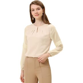 Allegra K Women's Work Tops Chiffon Shirt Semi Sheer Keyhole Neck Elegant Blouse in Saudi Arabia