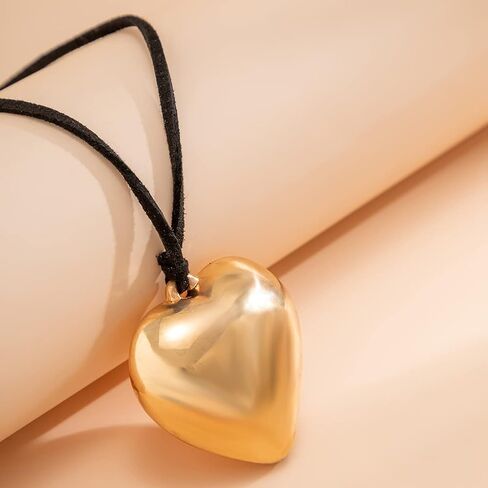 YURAOER Chunky Puffy Heart Choker Necklace - Big Heart Pendant Adjustable Velvet Chain Heart Necklaces for Women Teen Girls Y2K Trendy Jewelry Accessories in Kuwait