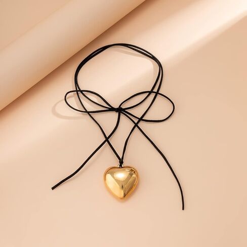 YURAOER Chunky Puffy Heart Choker Necklace - Big Heart Pendant Adjustable Velvet Chain Heart Necklaces for Women Teen Girls Y2K Trendy Jewelry Accessories in Kuwait