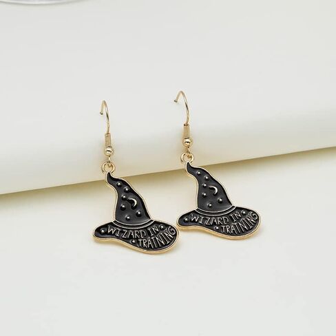 Set 2 Pairs Cute Witch Hat and Broom Earrings, Witch's Flying Straw handmade Dangle Earrings,Witches Broom for Halloween Funny Earrings for Women Girls Fall Jewelry in Kuwait