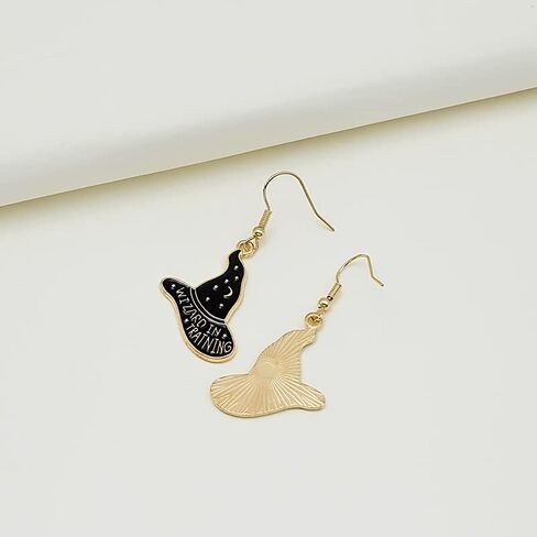 Set 2 Pairs Cute Witch Hat and Broom Earrings, Witch's Flying Straw handmade Dangle Earrings,Witches Broom for Halloween Funny Earrings for Women Girls Fall Jewelry in Kuwait
