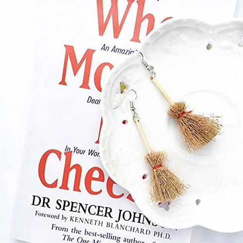 Set 2 Pairs Cute Witch Hat and Broom Earrings, Witch's Flying Straw handmade Dangle Earrings,Witches Broom for Halloween Funny Earrings for Women Girls Fall Jewelry in Kuwait