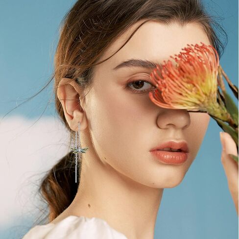 أقراط اليعسوب للنساء والبنات 925 من الفضة الإسترلينية لا تسبب الحساسية، سلسلة طويلة متدلية على شكل اليعسوب، مجوهرات هدية عيد الميلاد والكريسماس in Kuwait