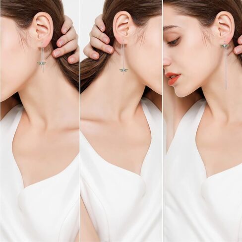 أقراط اليعسوب للنساء والبنات 925 من الفضة الإسترلينية لا تسبب الحساسية، سلسلة طويلة متدلية على شكل اليعسوب، مجوهرات هدية عيد الميلاد والكريسماس in Kuwait