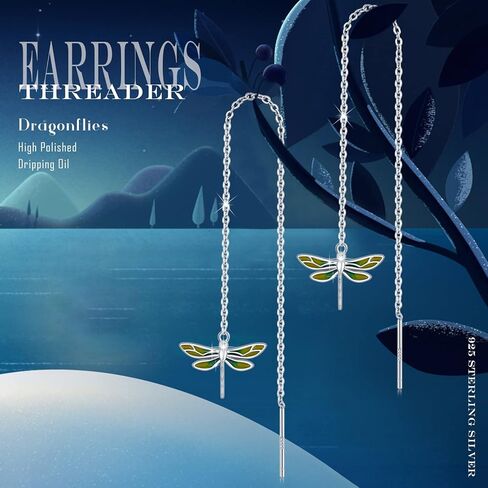 أقراط اليعسوب للنساء والبنات 925 من الفضة الإسترلينية لا تسبب الحساسية، سلسلة طويلة متدلية على شكل اليعسوب، مجوهرات هدية عيد الميلاد والكريسماس in Kuwait