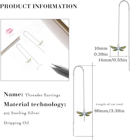 أقراط اليعسوب للنساء والبنات 925 من الفضة الإسترلينية لا تسبب الحساسية، سلسلة طويلة متدلية على شكل اليعسوب، مجوهرات هدية عيد الميلاد والكريسماس in Kuwait