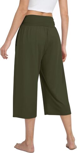 TARSE Women's High Waisted Capri Pants Casual Wide Leg Yoga Pants Loose Soft Pajamas with Pockets Sweatpants in Kuwait