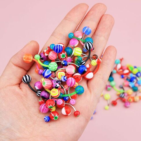 CM Crareesi Mania 50PCS Belly Rings Pack Random Belly Button Bars Stainless Steel/Acrylic Banana Barbells Navel Barbell for Navel Piercing Jewellery in Saudi Arabia