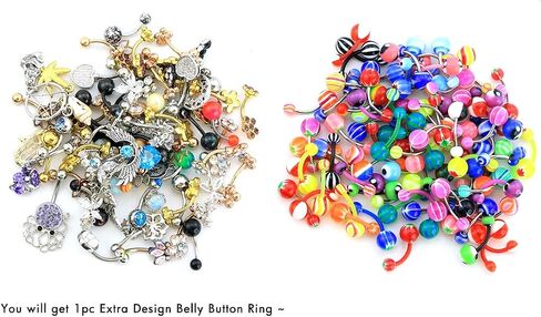 CM Crareesi Mania 50PCS Belly Rings Pack Random Belly Button Bars Stainless Steel/Acrylic Banana Barbells Navel Barbell for Navel Piercing Jewellery in Saudi Arabia