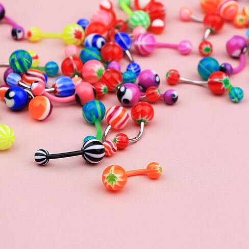 CM Crareesi Mania 50PCS Belly Rings Pack Random Belly Button Bars Stainless Steel/Acrylic Banana Barbells Navel Barbell for Navel Piercing Jewellery in Saudi Arabia