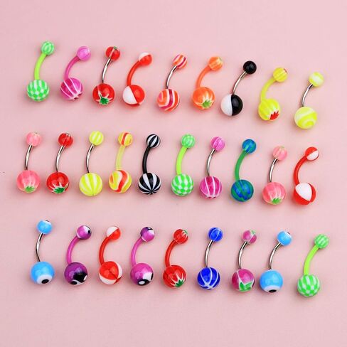 CM Crareesi Mania 50PCS Belly Rings Pack Random Belly Button Bars Stainless Steel/Acrylic Banana Barbells Navel Barbell for Navel Piercing Jewellery in Saudi Arabia