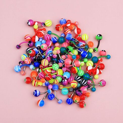 CM Crareesi Mania 50PCS Belly Rings Pack Random Belly Button Bars Stainless Steel/Acrylic Banana Barbells Navel Barbell for Navel Piercing Jewellery in Saudi Arabia