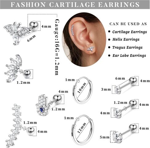 JOERICA Industrial Piercing Jewelry 14G 16G Stainless Steel Chain Industrial Barbell Cartilage Helix Tragus Conch Stud Earrings Hoop Piercing Industrial Earrings for Women Men in Saudi Arabia