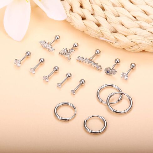 JOERICA Industrial Piercing Jewelry 14G 16G Stainless Steel Chain Industrial Barbell Cartilage Helix Tragus Conch Stud Earrings Hoop Piercing Industrial Earrings for Women Men in Saudi Arabia