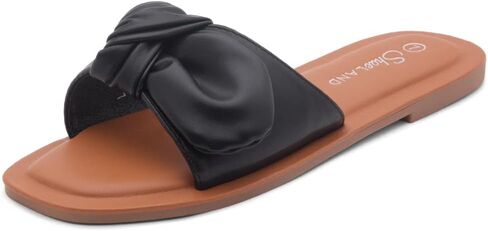 Shoe Land Womens Amilie Slip On Slides Bow Tie Square Open Toe Flat Sandals For Summer in Kuwait