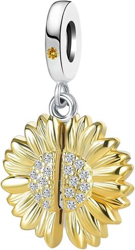 QeenseKc You are My Sunshine Sunflower Charm Rose Gold Openable Flower Locket Pendant Bead for Pandora Bracelet in Kuwait