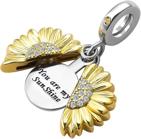 QeenseKc You are My Sunshine Sunflower Charm Rose Gold Openable Flower Locket Pendant Bead for Pandora Bracelet in Kuwait