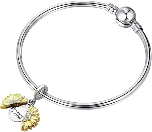 QeenseKc You are My Sunshine Sunflower Charm Rose Gold Openable Flower Locket Pendant Bead for Pandora Bracelet in Kuwait