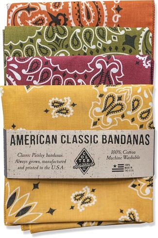 Colter Co. 4 pack Paisley Bandana - USA Made Classic Pattern Multi-purpose Bandanas For Men and Women, 100% Cotton in Kuwait