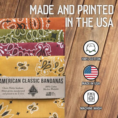 Colter Co. 4 pack Paisley Bandana - USA Made Classic Pattern Multi-purpose Bandanas For Men and Women, 100% Cotton in Kuwait
